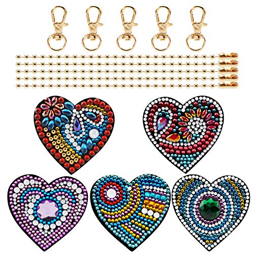 5Pcs DIY Diamond Painting Keychain,MWOOT 5D Full Drill Diamond Rhinestone Love Heart Shape Key Chains Mosaic Making Crafts for Women Girls Bag Purse Handbag Charms Pendant - Thumbnail 6