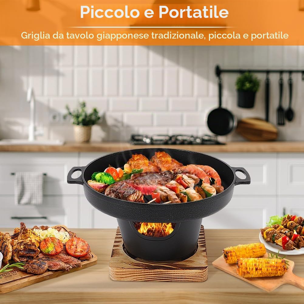 Cocoarm Barbecue a carbonella, portatile, mini asta per barbecue coreano, rivestimento antiaderente, senza fumo, da campeggio, con alcool o carbone