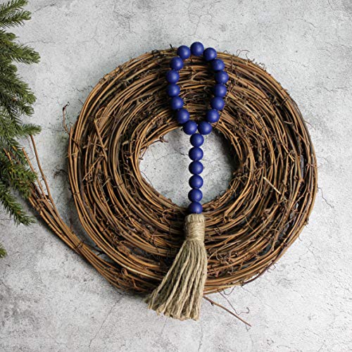 Cvhomedeco. Wood Beads Garland With Tassels 3 Pcs Farmhouse Rustic Wooden Prayer Bead String Wall Hanging Accent For Home Festival Decor. Navy Blue #TOP4