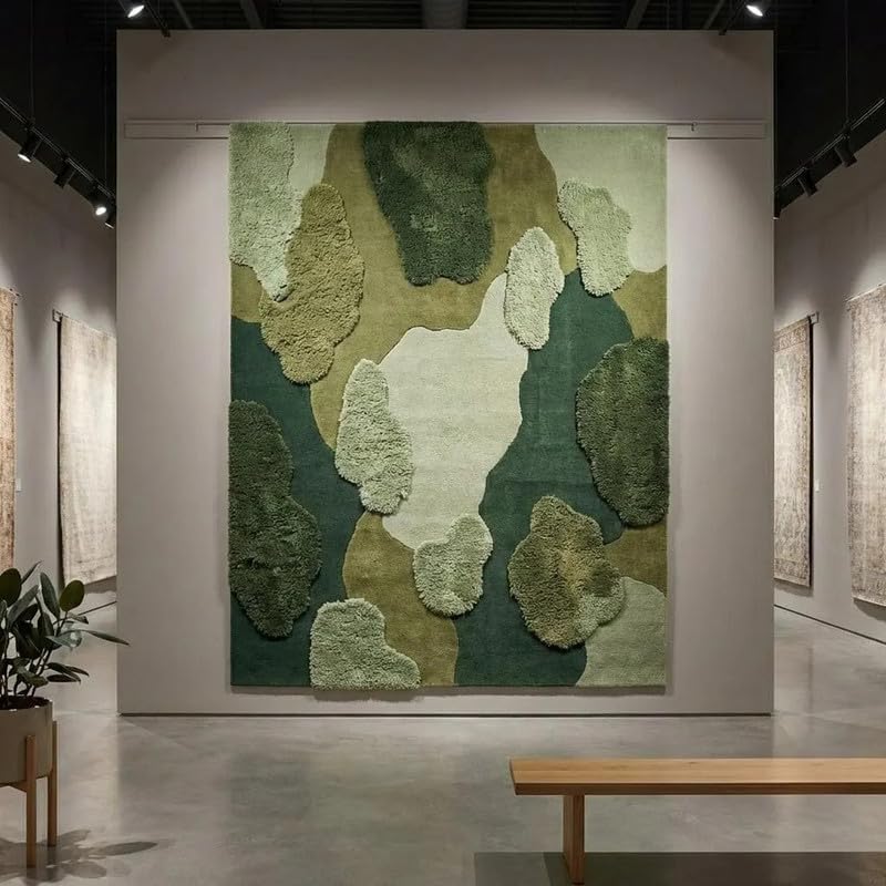 Kids Play Rug Hand Tufted Wool Area Rug Green Abstract Soft Plush Carpet for Bedroom Nursery Living Room 10x14 ft (120x168 inch)