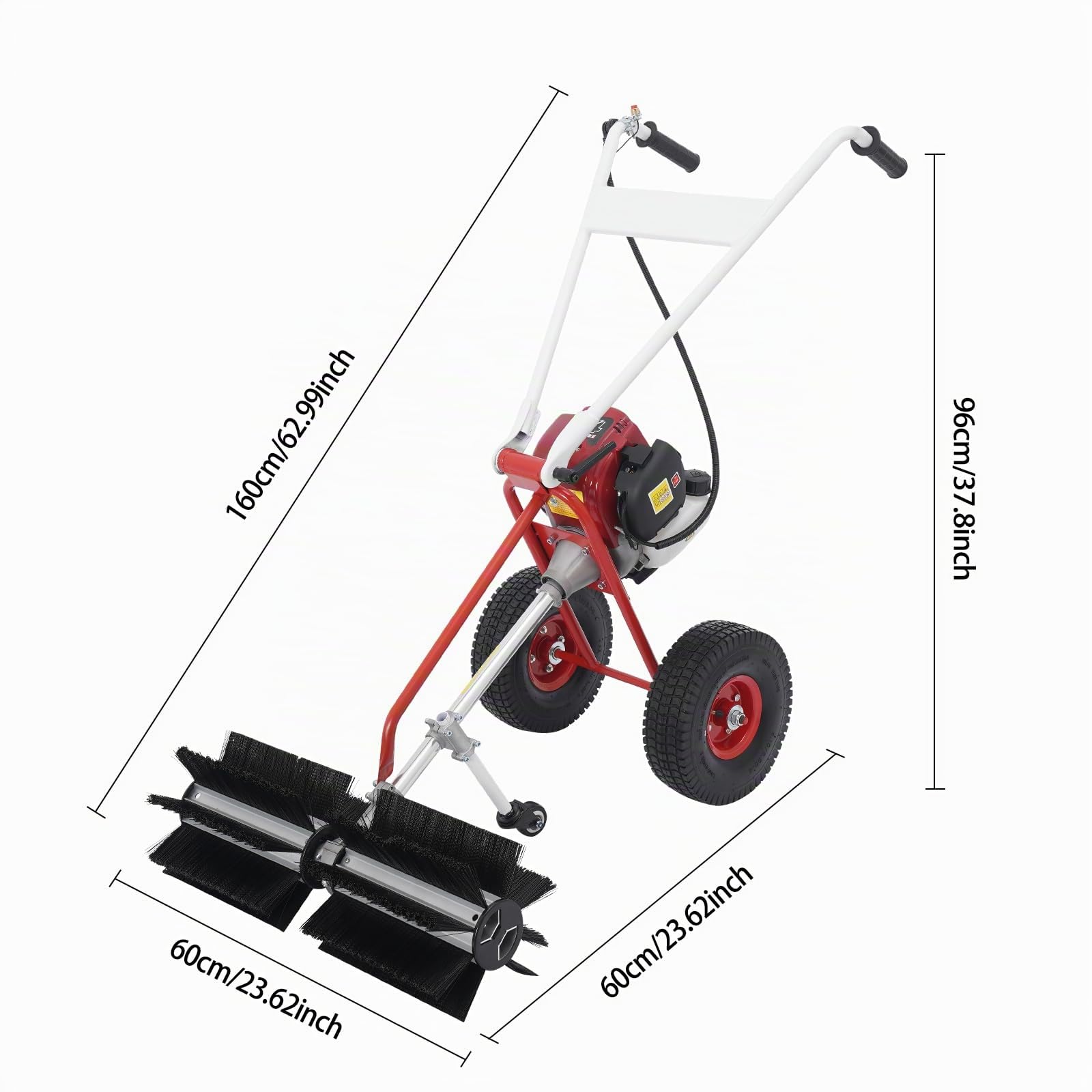 4-Takt Kehrmaschine Benzin, Motorbesen mit 60 cm Arbeitsbreite, Handkehrmaschine, Schneefräse-Benzin, Schneeschaufel, Handseilzugstarter