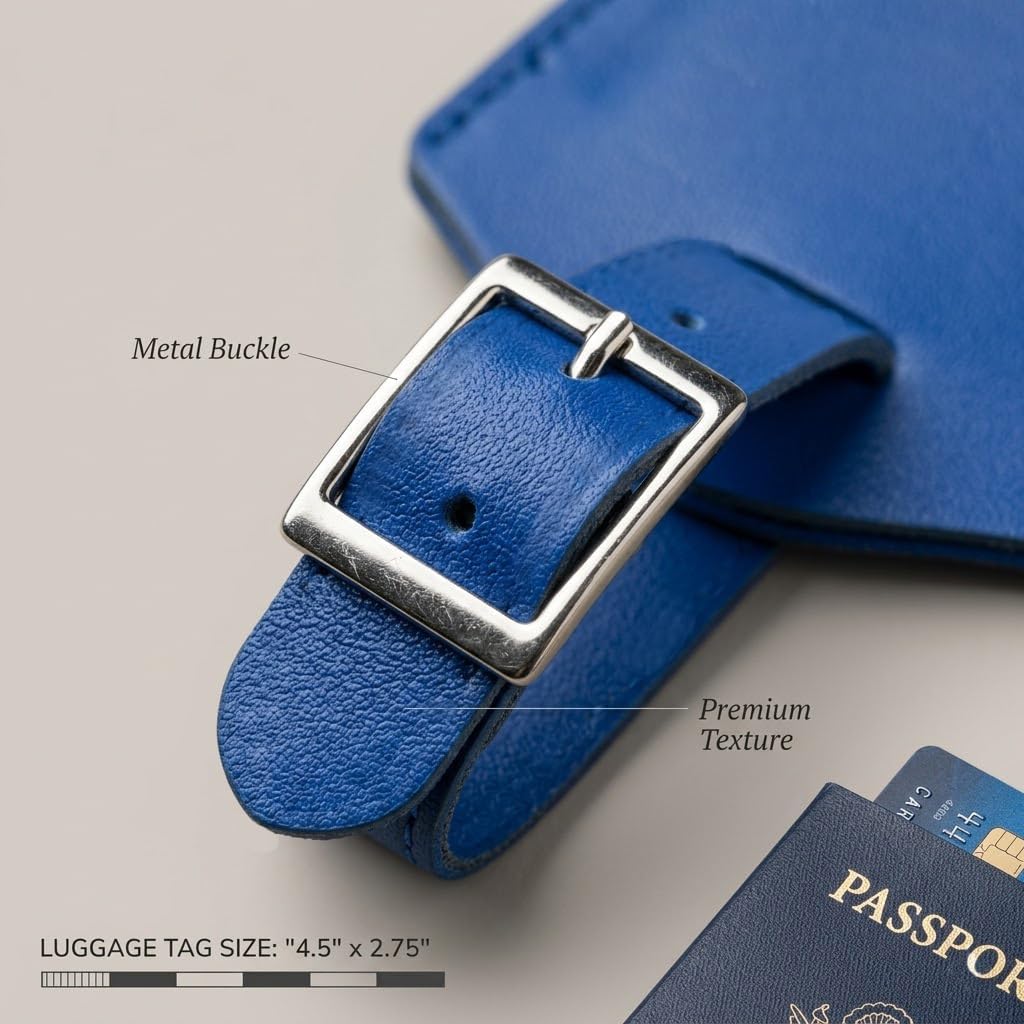 [2 Pack] Luggage Tags, Leather Case Luggage Bag Tags Travel Tags for Travel Bag Suitcase (Cobalt Blue)