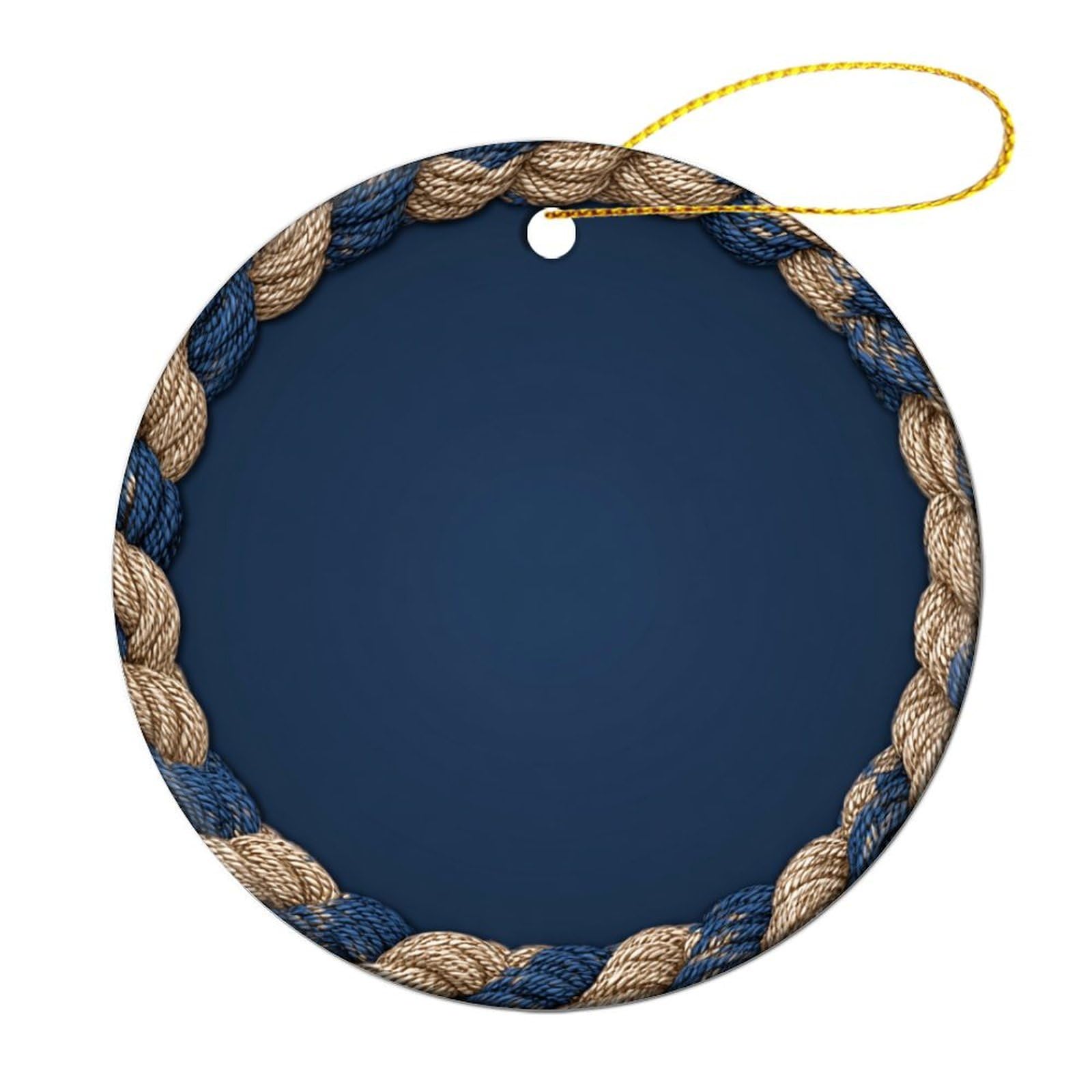 Luxury Twisted Rope Texture in Navy Blue Beige Christmas Tree Hanging Ornaments,2 Pieces, 7.2CM Round Double-Sided
