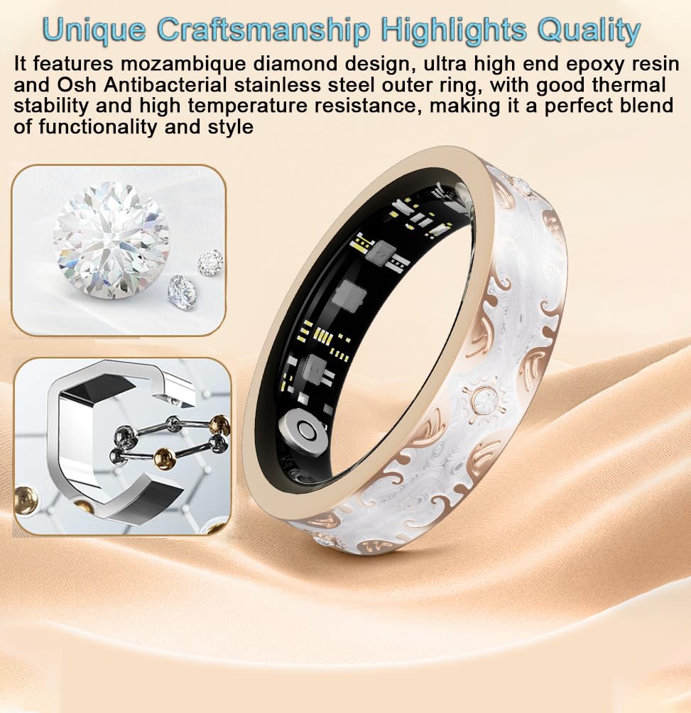 Anillo inteligente de salud para mujer, sin tarifa de suscripción, rastreador de fitness de salud con frecuencia cardíaca, sueño, oxígeno en sangre, IP68 impermeable, 128 deportes, fotografía