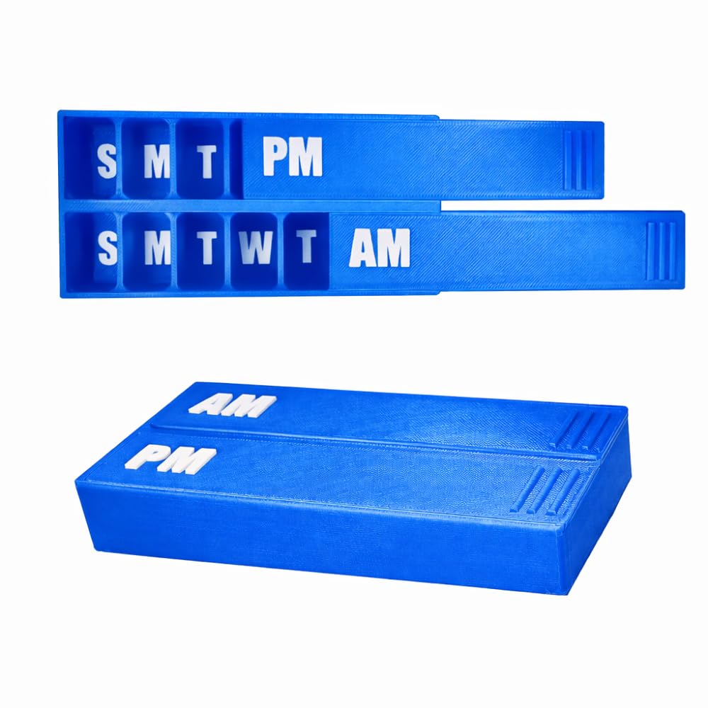 Weekly Medicine Organizer | 7 Day Weekly Pill Box | Weekly Pill Organiser | Portable Medicine Box | AM PM Pill Organizer | Medicine Reminder for Elders, Travel, Office, Home (Blue)