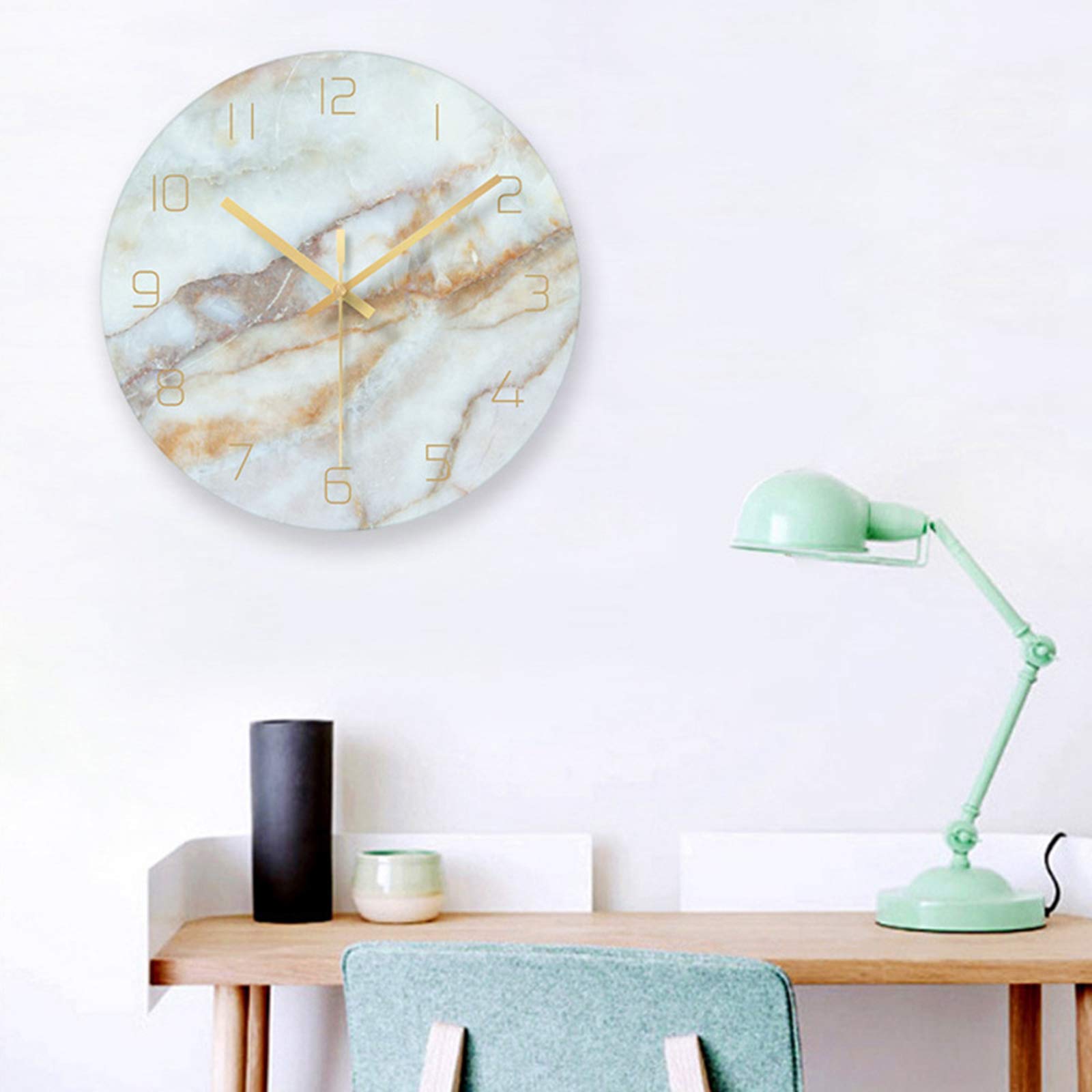 Fenteer Große Bauernhaus Wanduhr 12 Zoll mit Glas Marmor Wanduhr Schweigen Batterie Betrieben Moderne Glas Uhren für Wände/Wohnzimmer/Home Decor/Büro - Cyan
