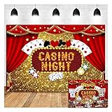 Las Vegas Gold Glitter Bokeh Photography Backdrops 7x5ft Polyester Casino Night Poker Dice Red Curtains Photo Background Birthday Party Prom Banner Studio Shoot Booth Props Dessert Cake Table Decor