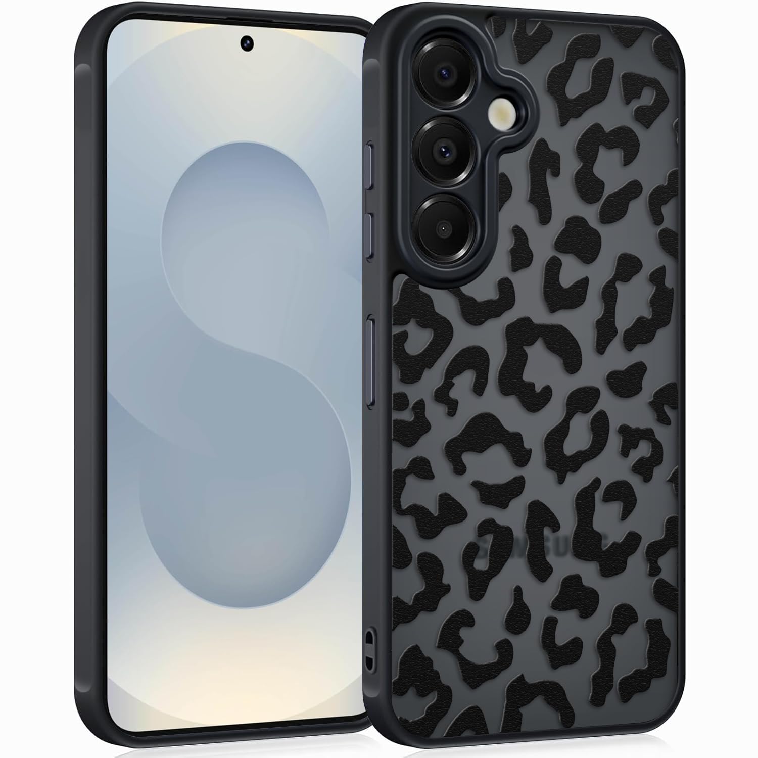 Coqinen Handyhülle für iPhone 15 Pro Hülle, Matt Transluzente Case mit Stilvolle Leopard Muster, Silikon Aesthetic Schutzhülle mit Kratzfeste PC Rückseite + Stoßfest TPU Bumper - Schwarz