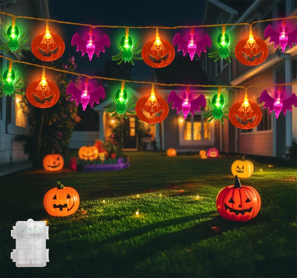 Alikato ハロウィン 飾り LEDライト ストリングライト ストリングスライト ハロウィン イルミネーションライト 電池式 防水 屋外 室内 照明飾り 飾りライト お化け屋敷 お庭 雰囲気作り 囲気作り DIY かぼちゃ コウモリ クモデザイン (20球3m)