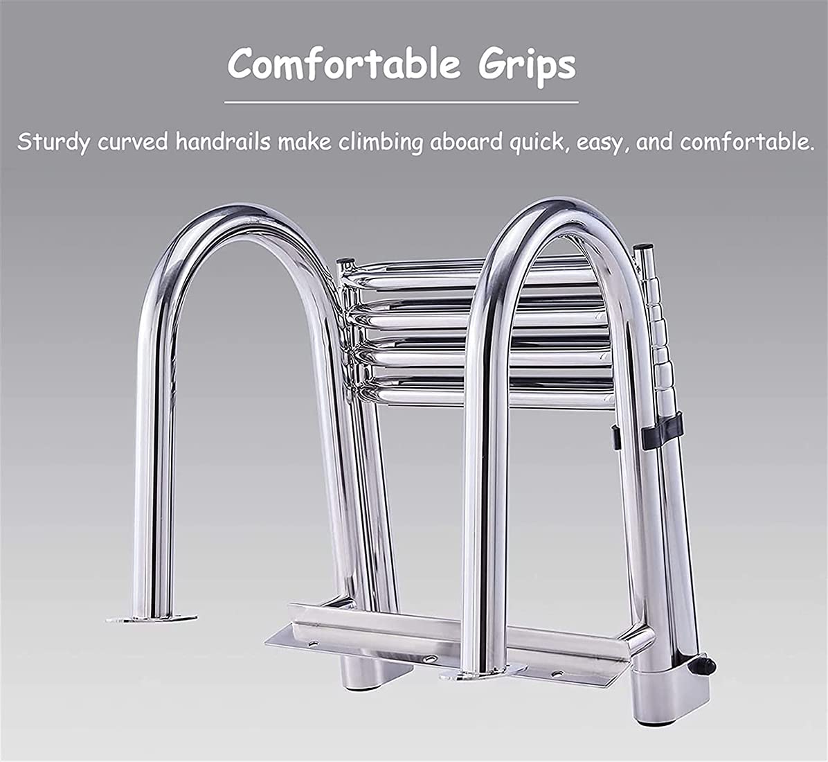 Scaletta da Bagno Scala Telescopica per Barca 4 Gradini Piscina/Barca, Pontoon Marine Pieghevole Yacht Pontone con Ingresso A Poppa Maniglie E Ampio Pedale