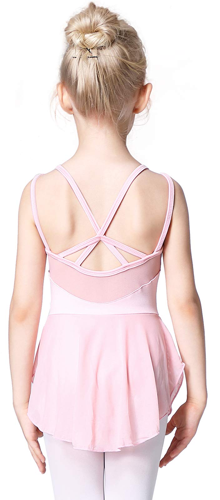 Soudittur Girls Pink Ballet Dance Leotards With Mesh Skirt Gymnastics Camisole Dress Cotton Outfit For Children Kids (130, )