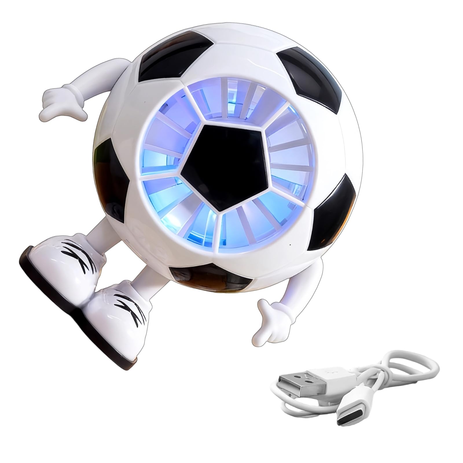Hsyzygian Innovative Tabletop Cooling Device with Football Pattern Bright Light Texture for Sports Enthusiasts Present Lightweight Individual Fan