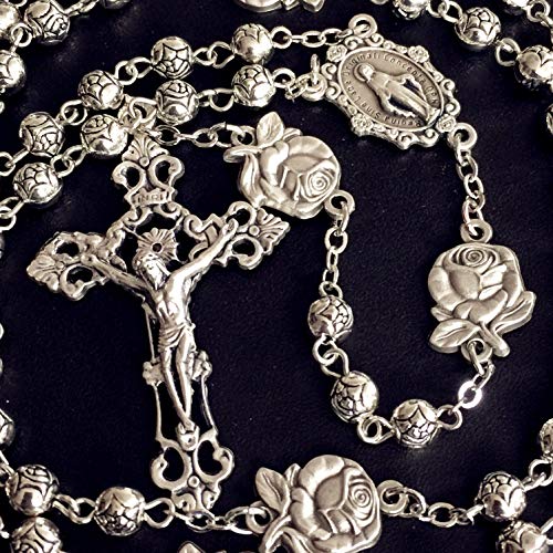elegantmedical HANDMADE Silver rose beads Catholic 5 DECADE Rosary case Cross Gift Box Italy crucifix cross4