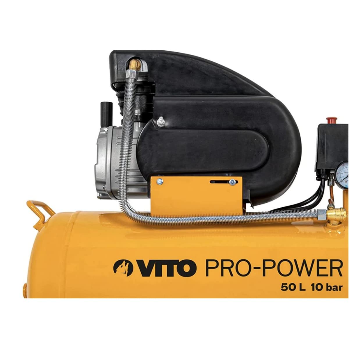 Vito - Compresor (50 L, 10 bar, 2,5 CV, 1900 W, incluye reductor de presión, depósito de 50 l, 2 manómetros y 2 acoplamientos rápidos