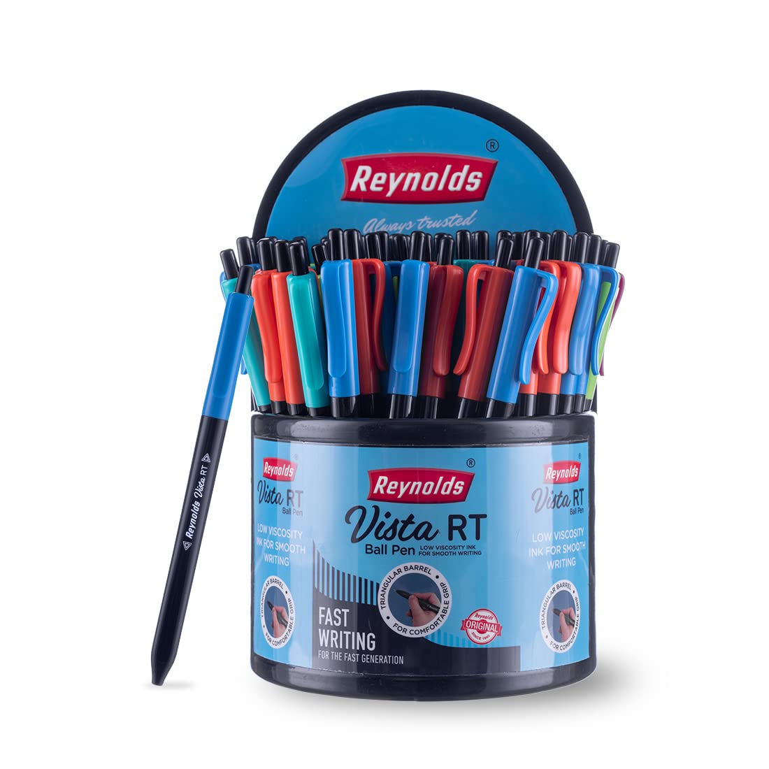 Reynolds Vista Rt 50 Ct Pack - Dispenser | Ball Point Pen Set With Comfortable Grip | Pens For Writing | School And Office Stationery | Pens For Students | 0.7 Mm Tip Size, Blue, Blue