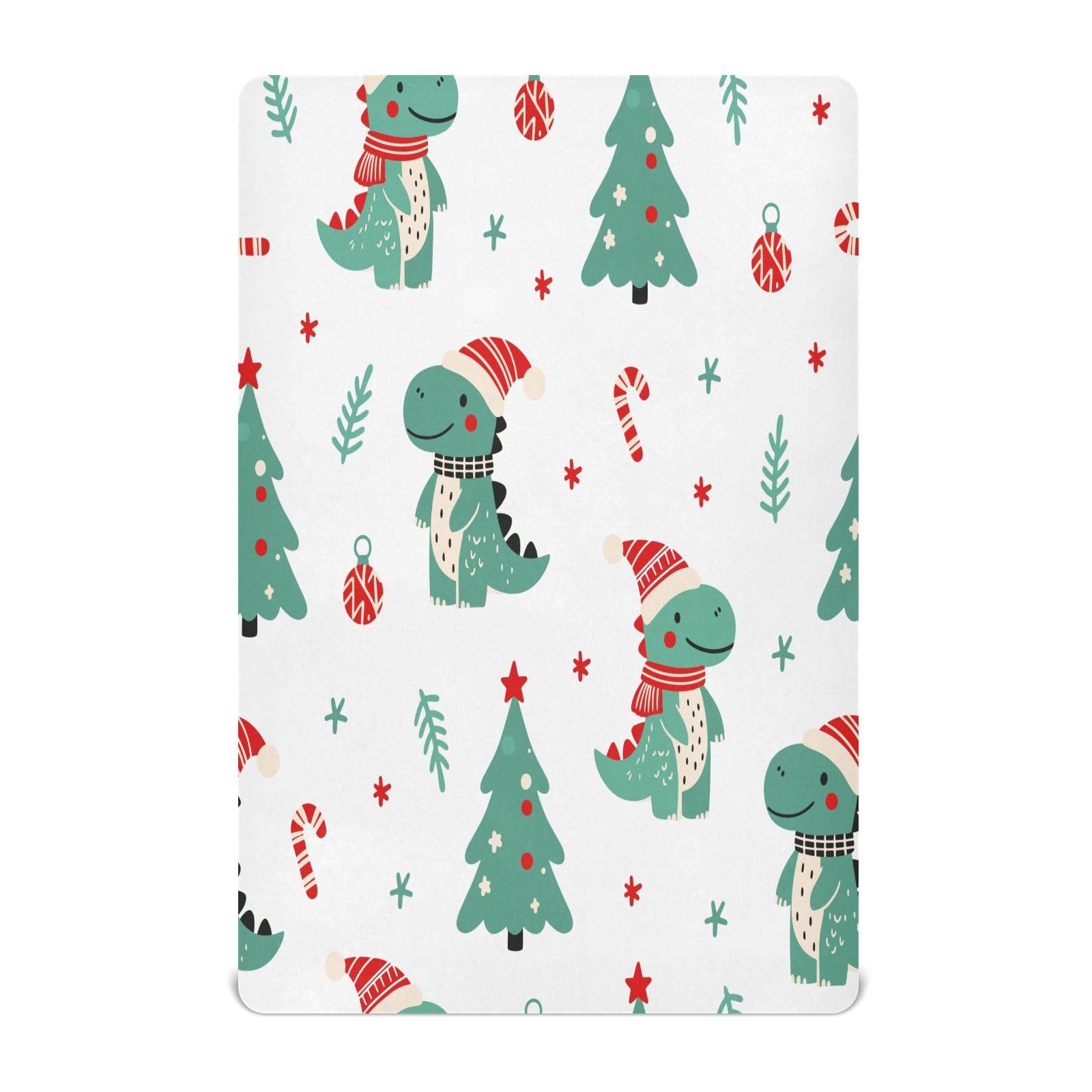 Cgiub Christmas Dinosaur Crib Sheet for Boys and Girls 28x52 inch Cot Sheet Baby Sheet Jersey Soft Breathable Fitted Sheet for Standard Cribs and Toddler Mattresses
