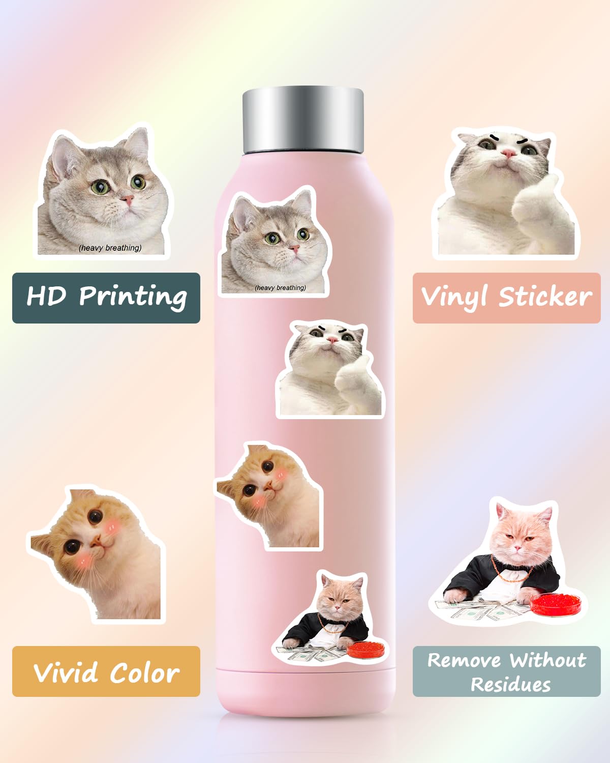 Aigemu Lot De 50 Autocollants En Vinyle Motif Chat Magique Pour Journal, Ordinateur Portable, Bagages, Scrapbooking, Bouteilles D'eau, Cadeau Pour Enfants Et Adolescents