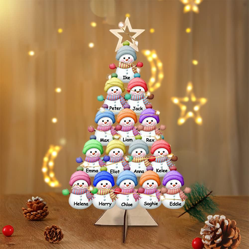 Personalized Name Christmas Tree with Acrylic Snowmen Pendent Custom 1