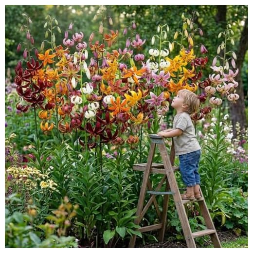 Collezione di bulbi di gigli Martagon dall'Olanda - 10 bulbi, 5 varietà, 2 per colore - Mix di piante perenni e resistenti - Mix di grandi piante di lilium (senza semi) - Fiori rossi, rosa, bianchi