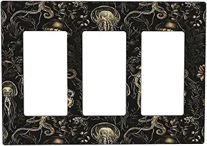 Decorative Outlet Covers Black Gold Jellyfish Squid Deep Sea Creatures 3 Gang Outlet Cover Wall Plate Triple Rocker Light Switch Cover Plate Switch Plate Covers for Bedroom Home Decor