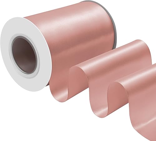 Miniatura 876 de Cinta de satén rosa polvoriento de doble cara de 1/4 pulgadas x 50 yardas, cintas de poliéster polvorientas para envolver regalos, cinta de tela