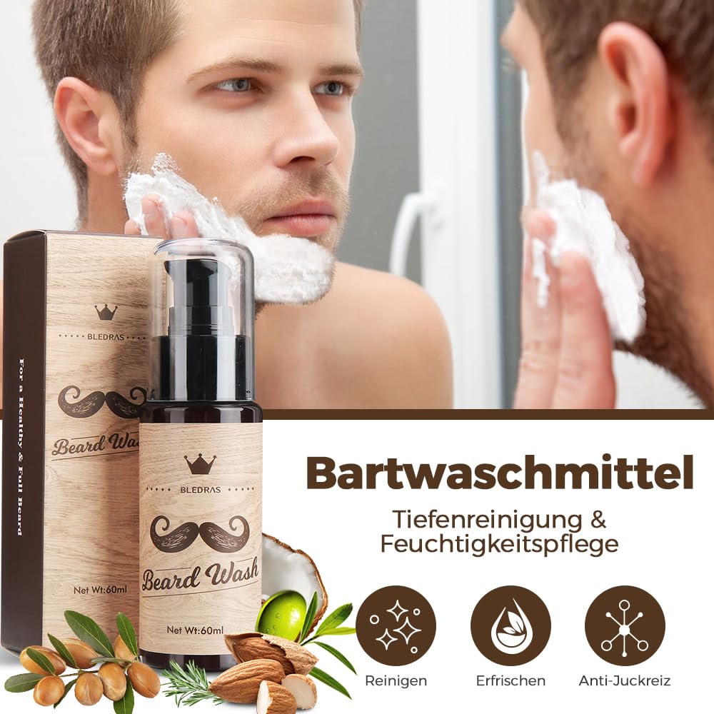 Bartpflege Set für Männer, Bledras 13 in 1 Bartpflege Geschenkset mit Bartshampoo, Bartöl, Bart Balsam, Bart Kamm, Bartbürste, Bartschere, Bartschablonen, Bart Set Geschenk für Männer