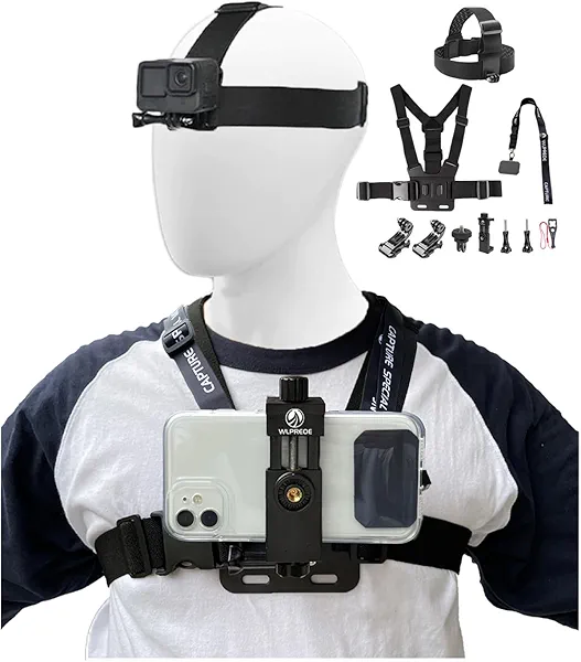 Phone Chest Mount Head Strap Accessories - Vlogging Kit for iPhone,POV Phone Holder Compatible With iPhone 17 Pro Max Plus 16 15 14 - Hands Free Body Camera Mount for Immersive Fishing Video Recording