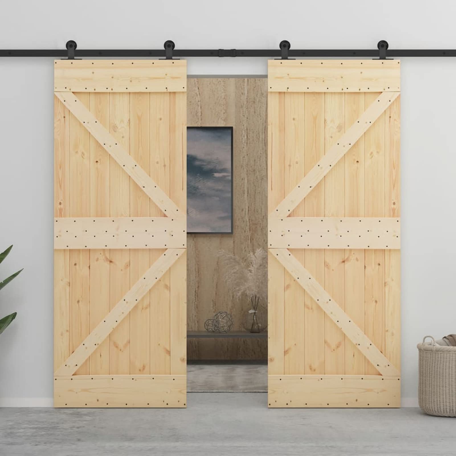 Porta Scorrevole In Legno Massello Di Pino 80x208cm - Stile Fienile Per Interni - Foto 9