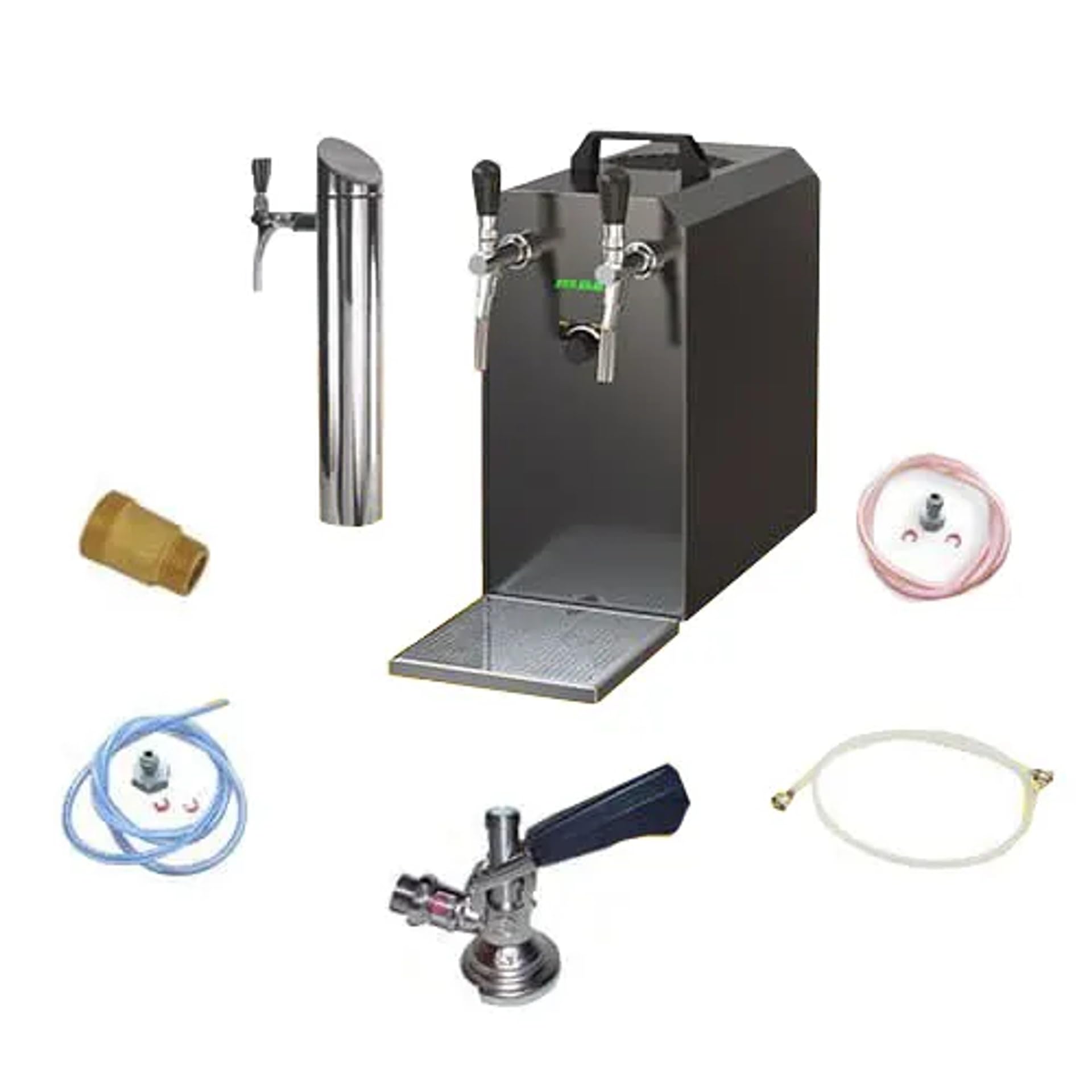 Kit Completo bajo encimera Stream 50K - Sistema de dispensación de Cerveza con Bomba de Aire, 2 líneas, hasta 55 l/h, Adaptador de 5 l y Köpi, Tipo D