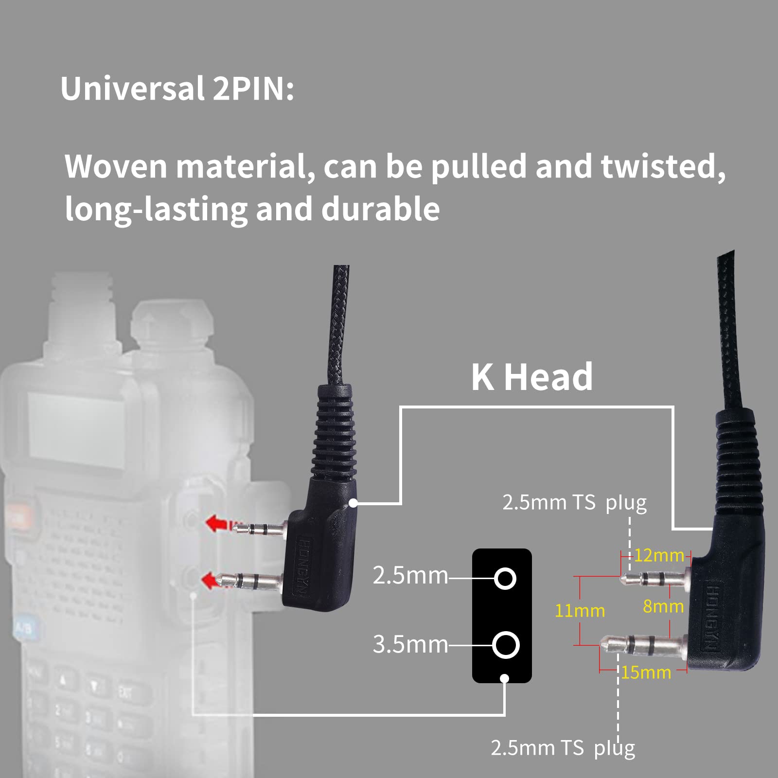 Radio Oreillett 2 Pin Compatible Acoustic Tube Security Bodyguard Écouteurs PTT Mic BF-88E BF-888S UV-5R UV-5RE 2 voie 5 pièces