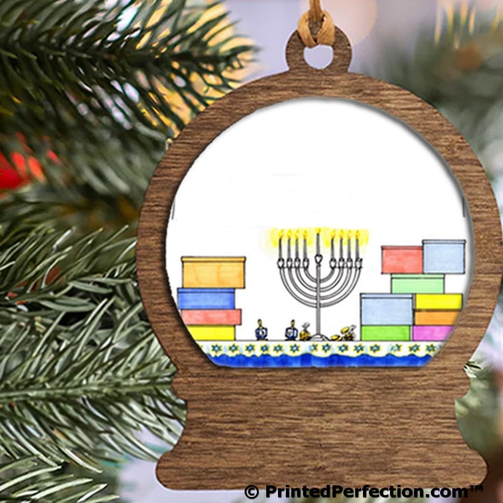 PrintedPerfection.com Personalized Hannakuh Wooden Snow Globe Shaped Christmas Ornament