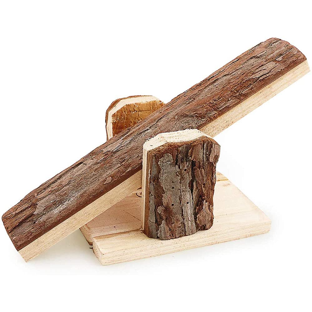 ANCLLO Natural Wooden Seesaw Platform for Small Animals Hamster Gerbil Squirrel Mouse Exercise Play Teeth Chew