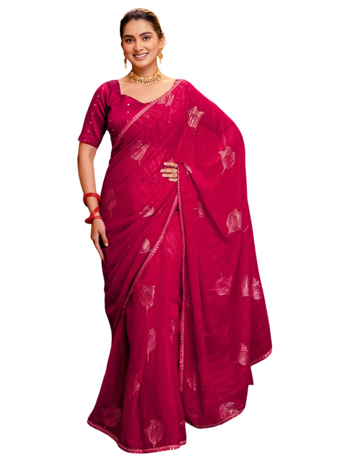 satrani Women's Georgette Foil Printed Saree with Unstitched Blouse Piece-picture-42