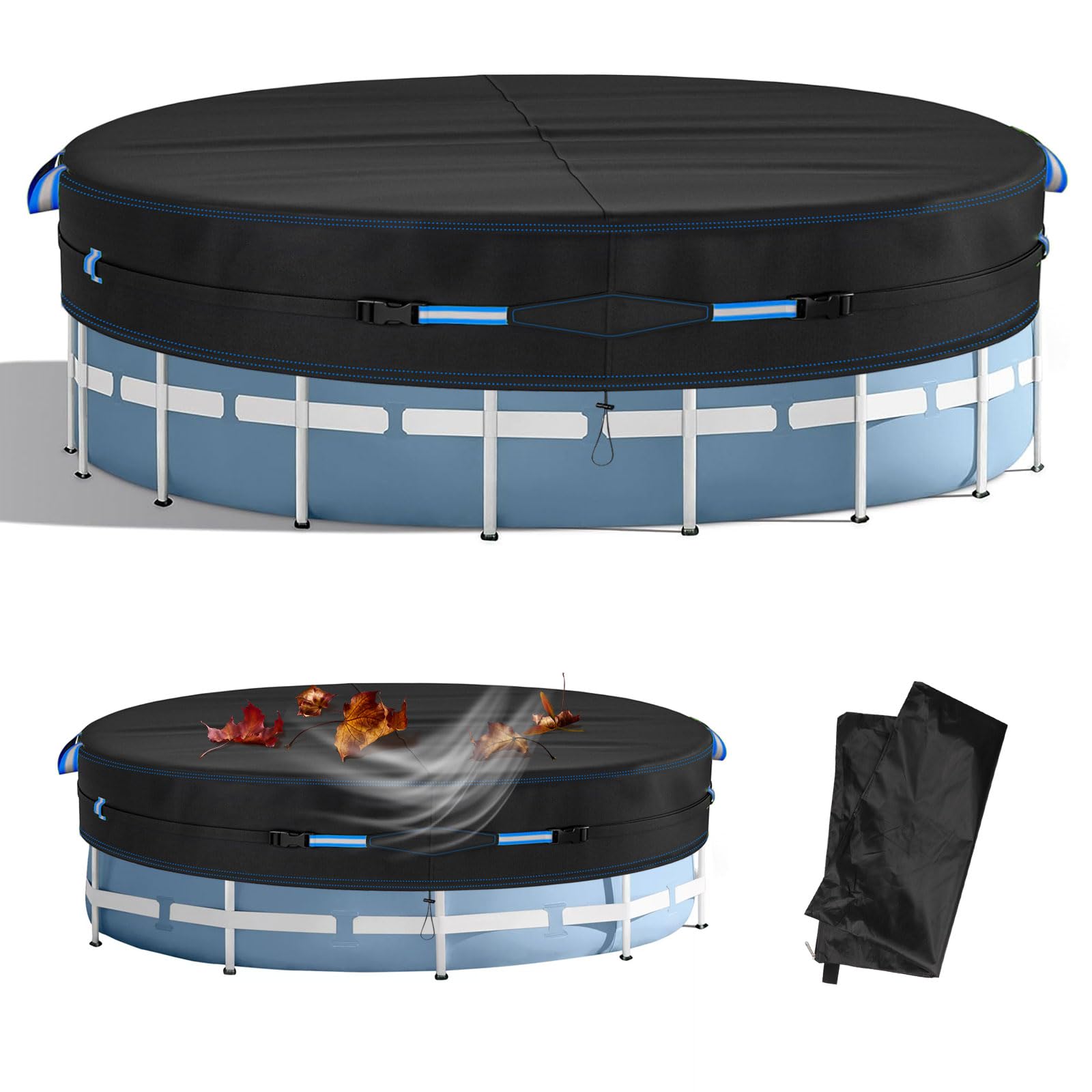 Cobertor Piscina Redondo 366cm, Tarea Pesada 420D Oxford Lona Piscina, 12FT Lona de Piscinas de Invierno y Verano, Resistente al Agua al Polvo y al Desgarro, con Cordón y Tiras Reflectantes