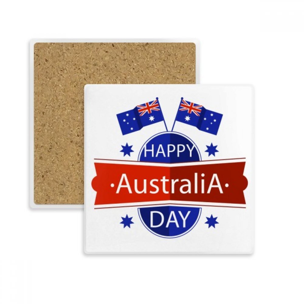 Cadeau Australie unique avec cette tasse et son dessous de verre en pierre multicolore