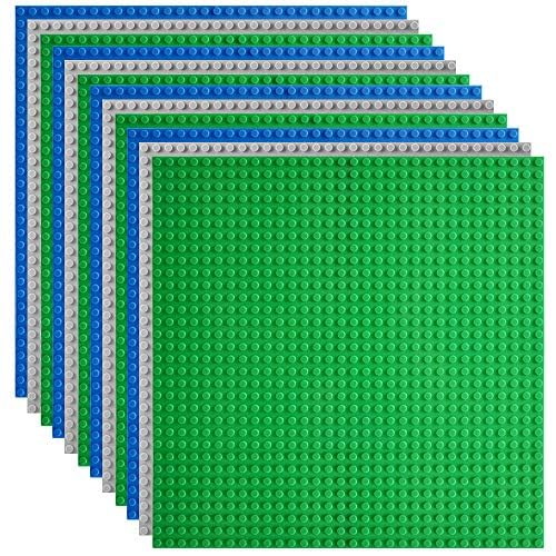 Lekebaby 12 Platten-Set Bauplatte Kompatibel mit Meisten Marken, 25 * 25cm, Grüne Blaue Graue Grundplatte