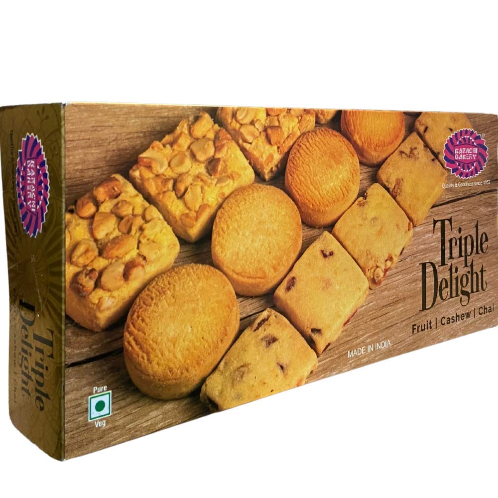菓子 3-7553 Karachi Bakery Triple Delight Fruit Biscuits with Cashew and Chai