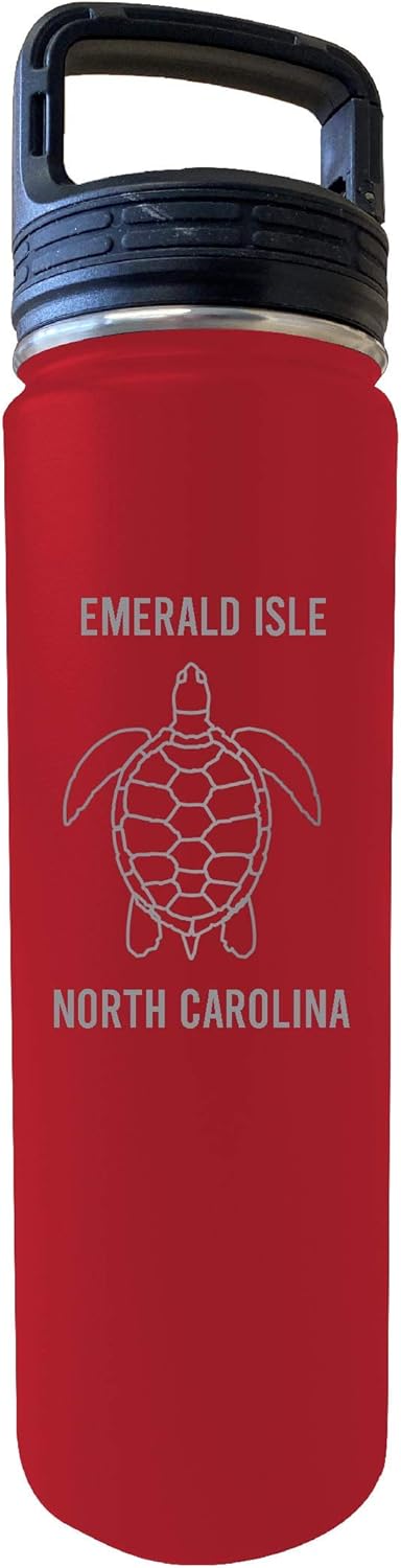 Emerald Isle North Carolina Souvenir 24 oz Engraved Insulated Stainless Steel Tumbler with Screw on Lid Black