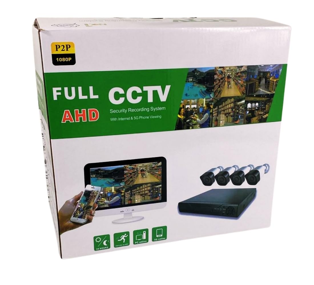 Kit di Videosorveglianza AHD IP Cloud, DVR + 4 Telecamere FULL CCTV HD Infrarossi, Visione Notturna, Sensore Movimento, h.264, Sorveglianza Domestica Professionale P2P