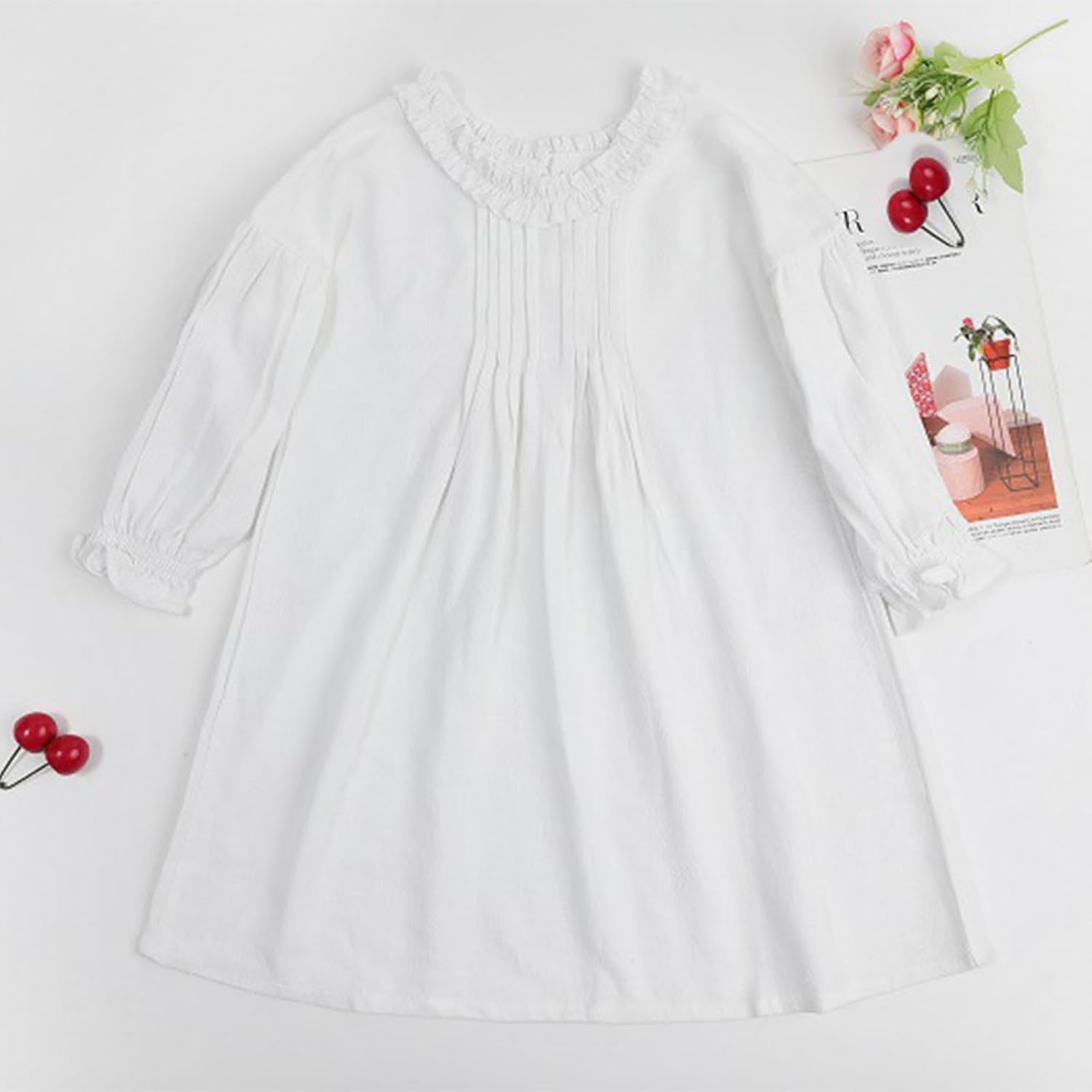 Toddler Baby Girl Cotton Linen Dress Solid Color Long Sleeve Dress Kids Vintage Ruffle Casual Summer Clothes
