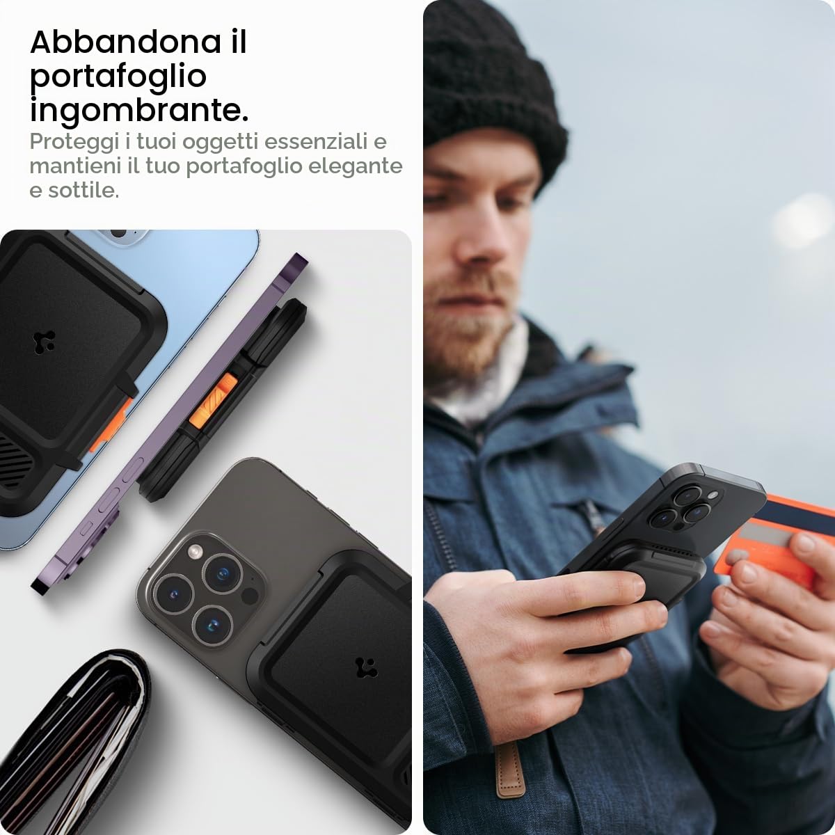 Spigen Lock Fit MagFit Portafoglio (5 carte) MagSafe Wallet Magnetico Portacarte Compatibile con iPhone 17/16/15/14/13/12 Modelle, Accessori MagSafe - Nero