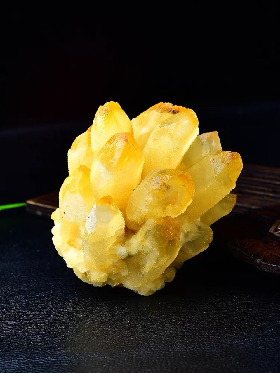 Lab Phantom Cluster di Cristalli di Quarzo con Supporto in Legno Campione di minerali curativi VUG Home Office Decorazione Acquario (Giallo),1000g
