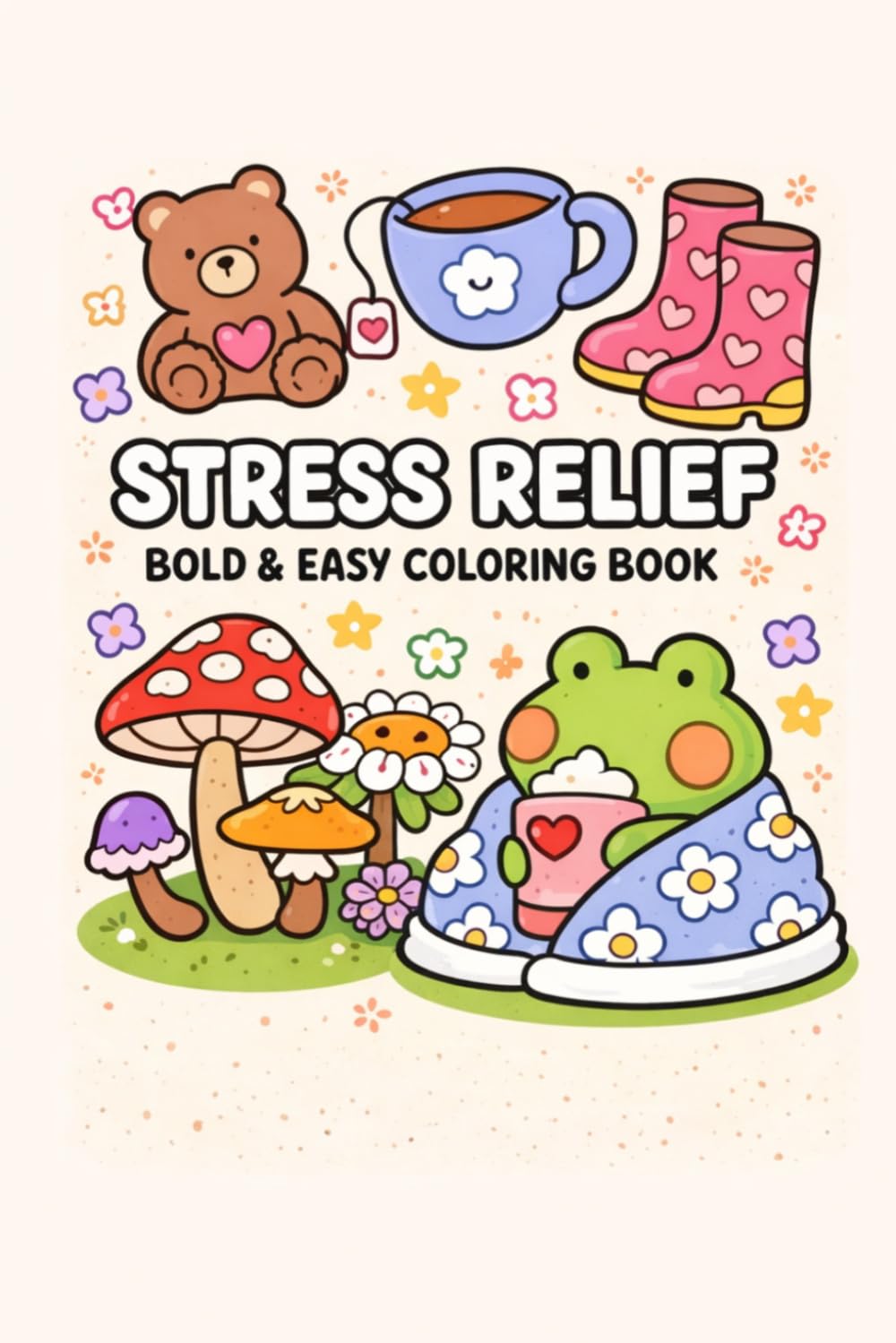 Stress Relief Bold & Easy Coloring Book: Cute & Simple Designs for Relaxation, Mindfulness, and Fun