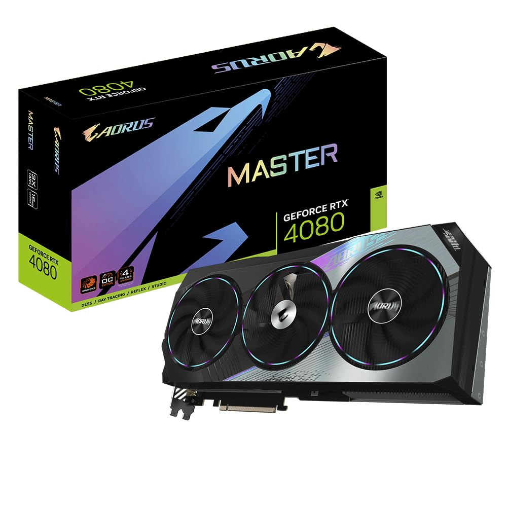 GIGABYTE AORUS GeForce RTX 4080 AORUS MASTER 16GB Graphics Card - 16GB DDR6X, 192bit, PCI-E 4.0, Core 2550Mhz, RGB, Anti-sag bracket, DP 1.4, HDMI 2.1a, NVIDIA DLSS 3, GV-N4080AORUS M-16GD