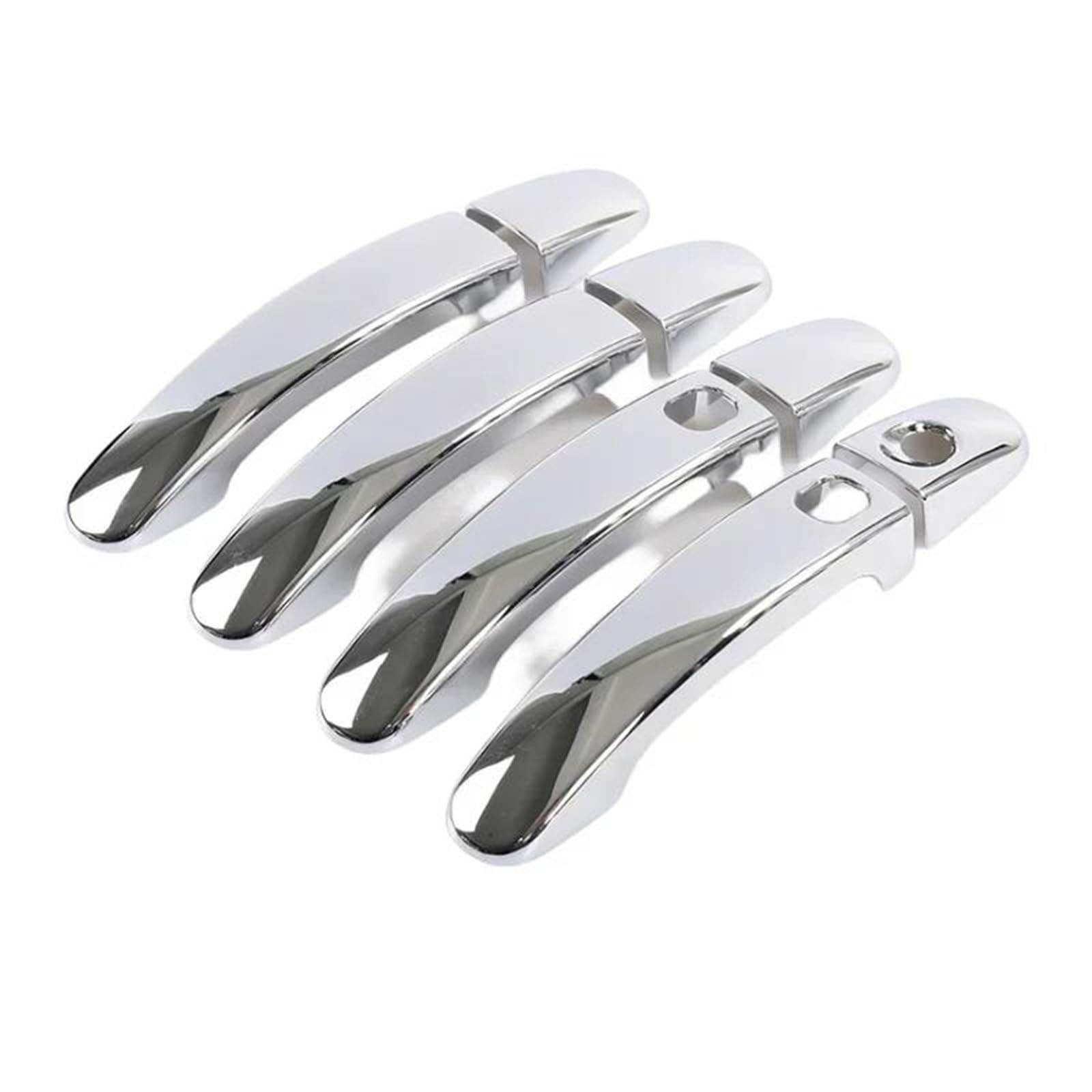 ZAPORA Covers Sticker Glossy Black Chrome Car Door Handle Cover Bowl Trim Overlays Styling Accessories for Ford for Focus 2012 2013 2014 2015(Silver 2 Buttons)