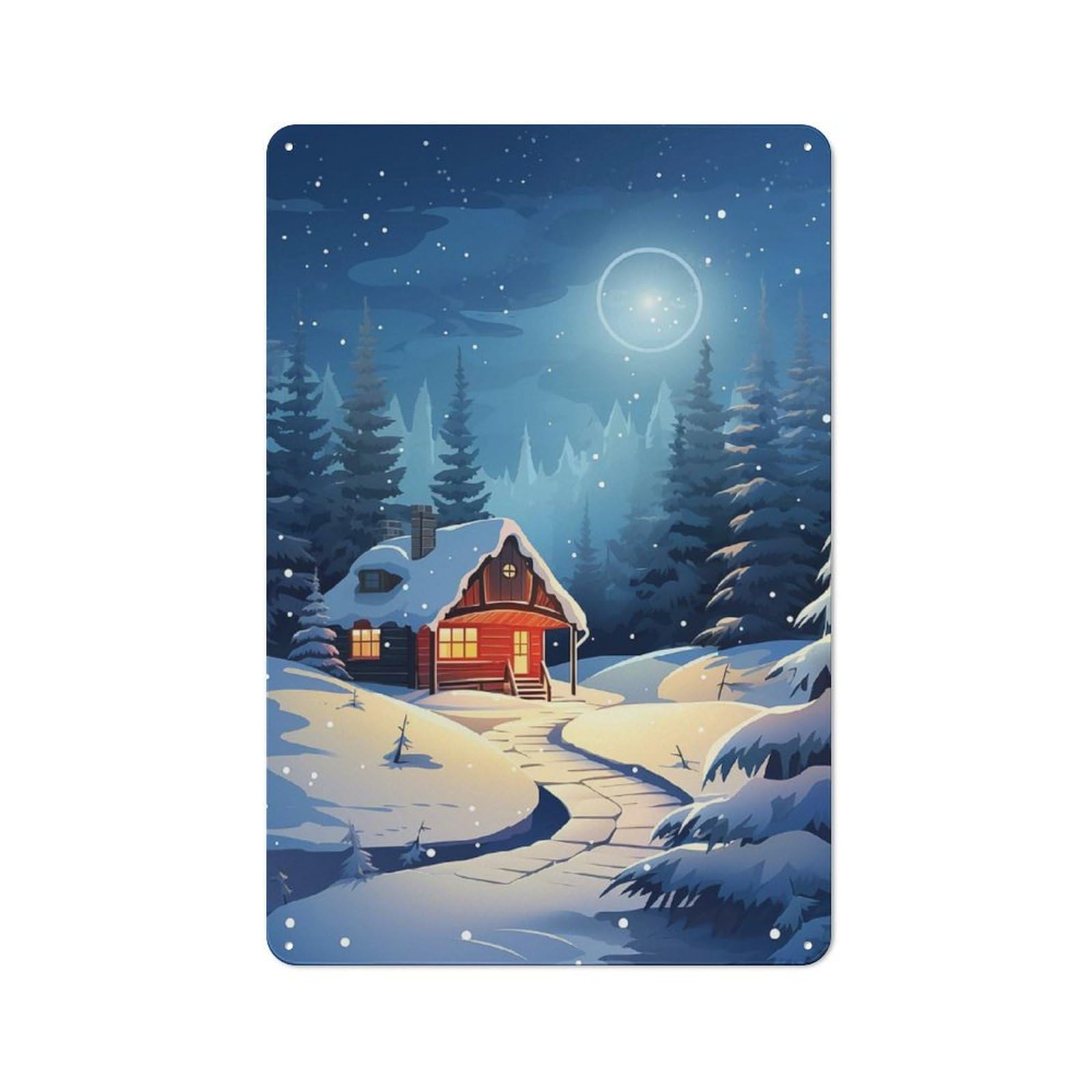 Junmoney Cabin In Winter At Night Rustic Tin Sign 30X20cm For Lounge Or Reading Corner, For Vintage Wall Decor Fans, For Garage And Workshop Walls