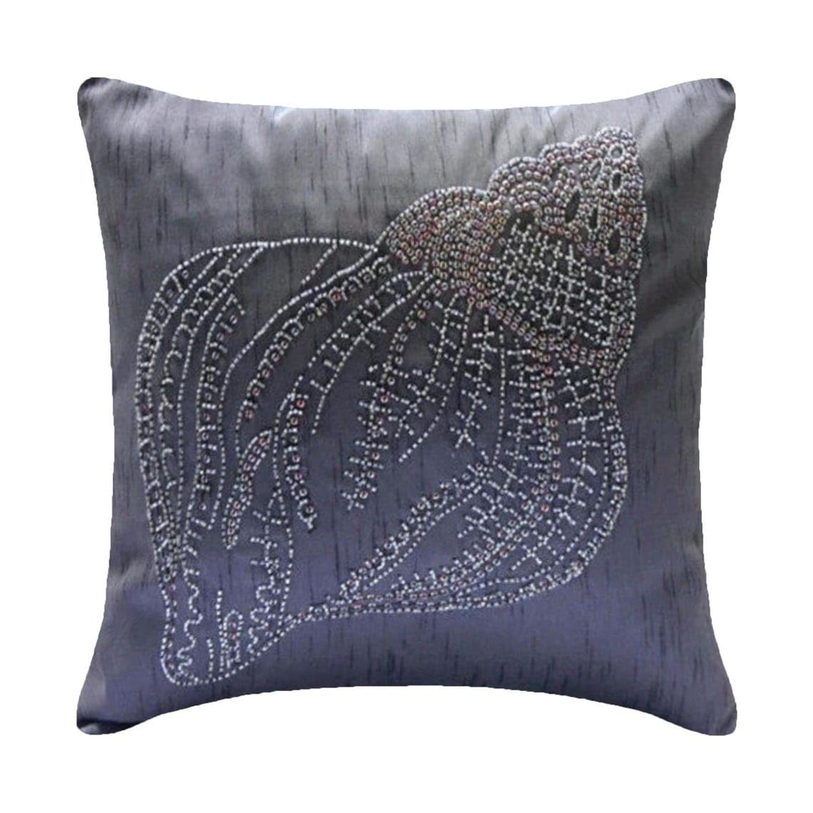 The HomeCentric Charcoal Grey Cushion Cases, Beaded Sea Shell Ocean and Beach Theme Cushions Cover, 45x45 cm (18x18 inch) Cushion Covers, Square Silk Cushions Cover, Floral - Night Sea Shell โ image 1