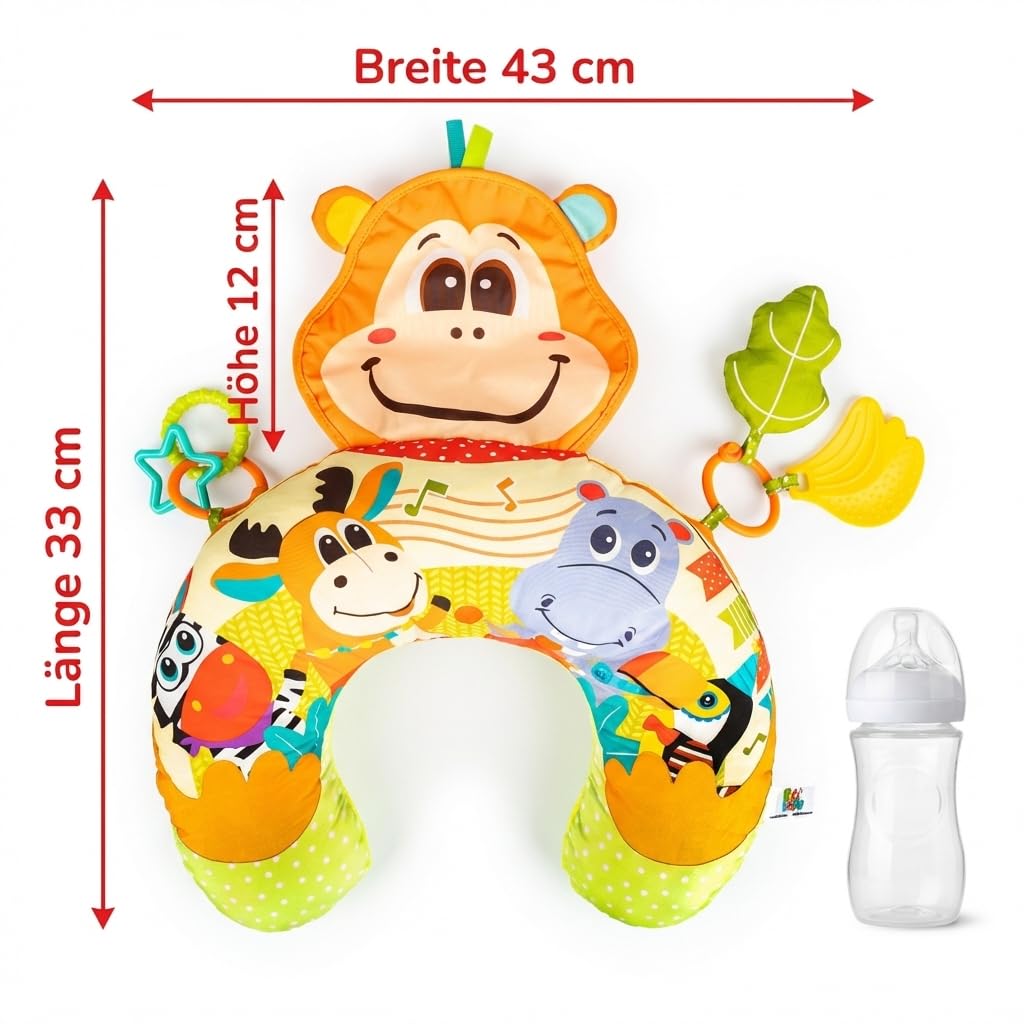 BALIBAZOO Tummy Time Bauchlage Kissen Baby - BPA-Frei Spielkissen ab 0+ Monaten - Sensorisch Bauchkissen mit Knisterpapier, Beißring, Quietscher und Rassel - Ideal zur Förderung der Bauchlage