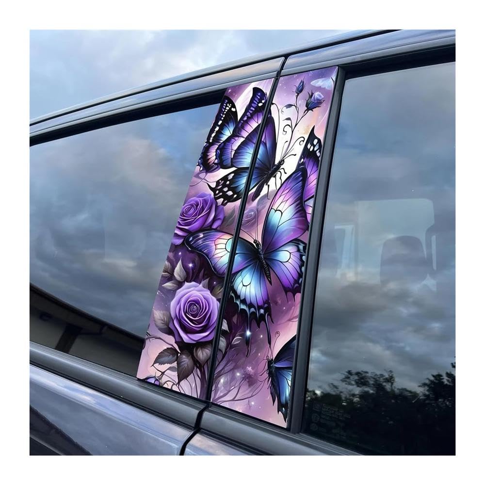 Bertdcx One Color Butterfly And Rose Car Sticker Pair Vinyl Self Adhesive And Waterproof Auto Parts
