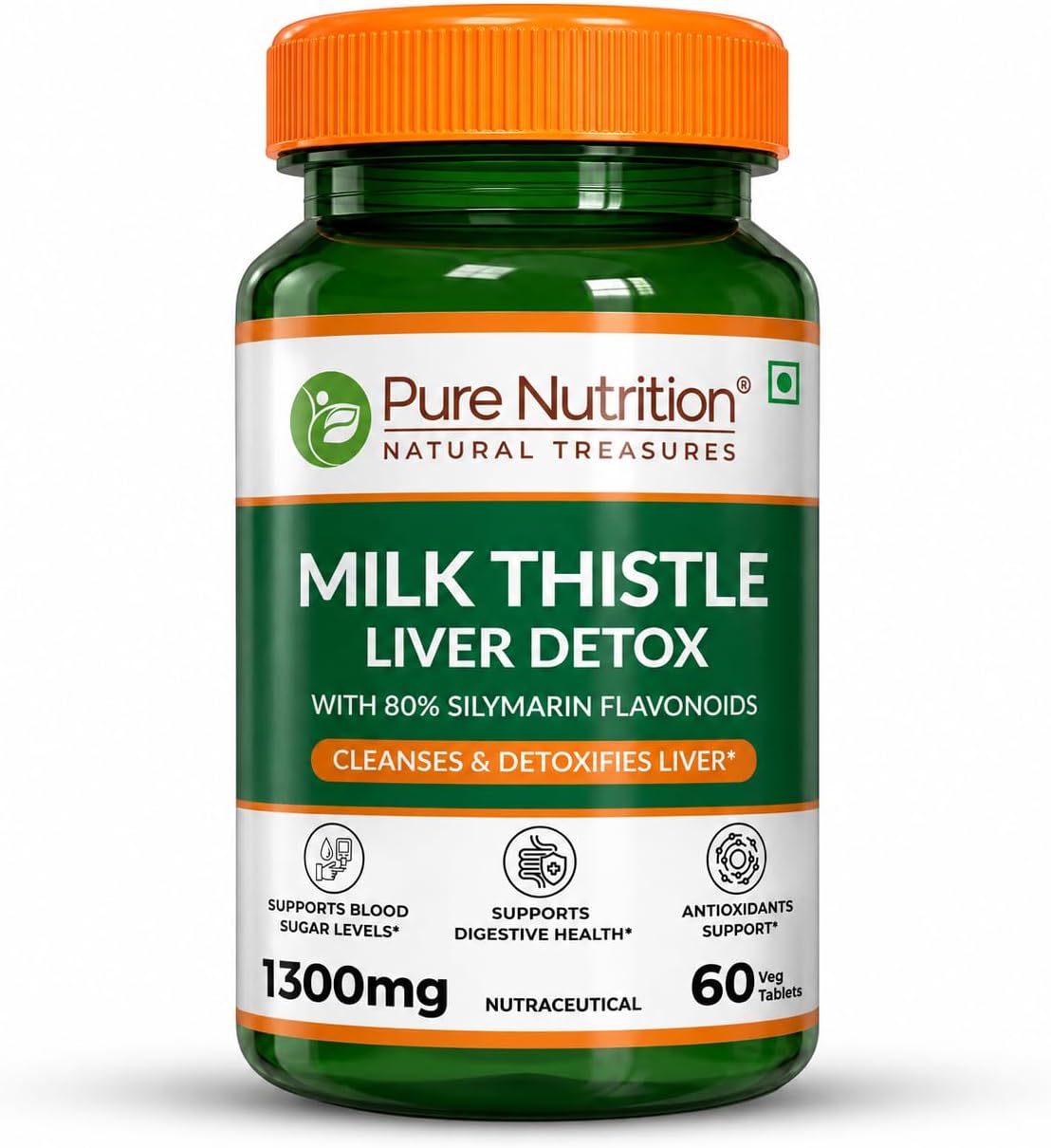 Milk Thistle Liver Detox Supplement - 60 Veg Tablets with Natural Silymarin Exract, N-Acetyl L-Cysteine (NAC), Curcumin, Amla & Vitamin C | Gluten-Free, Anti-Inflammatory, Antioxidant